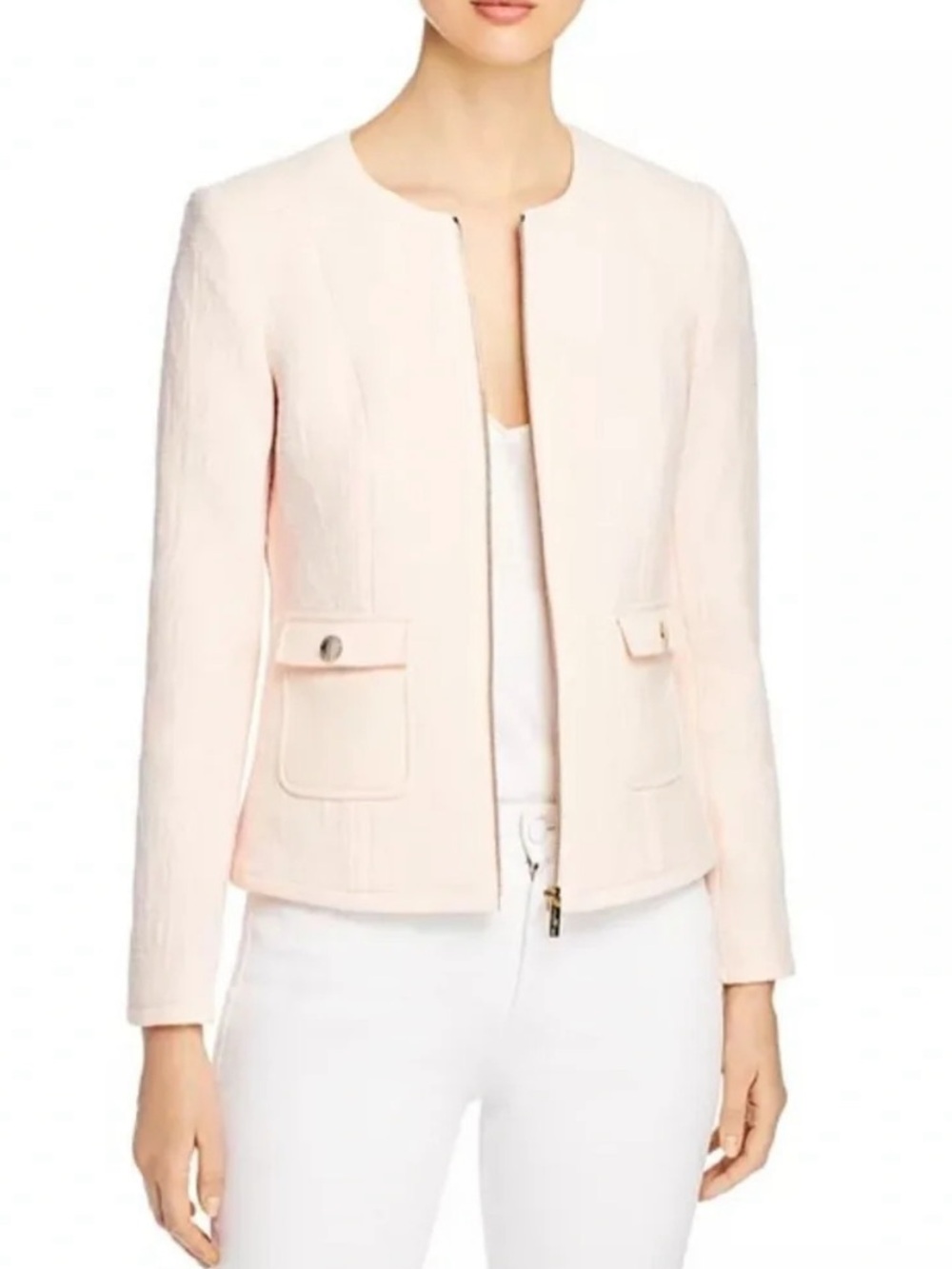 Karl Lagerfeld Paris collarless tweed jacket in Pink Blush - Picture 12 of 12
